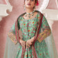 Rajwada Sea Green Silk Blend Printed Gown with Dupatta For Women