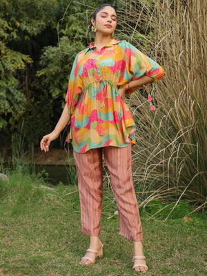 Rajwada Beautiful Multicolor Digital Printed Mull Cotton Indo Western Co-Ord Set for Women