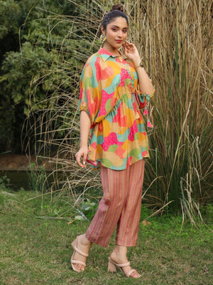 Rajwada Beautiful Multicolor Digital Printed Mull Cotton Indo Western Co-Ord Set for Women