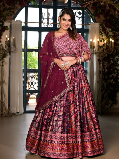Rajwada Multicolor Satin Printed Stitched Lehenga Choli Set For Women