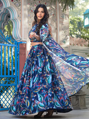 Rajwada Blue Georgette Printed Co-ord set For Women