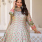Rajwada Light Green Silk Blend Printed Stitched Gown For Women