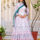 Rajwada White Silk Blend Printed Stitched Gown For Women
