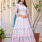 Rajwada White Silk Blend Printed Stitched Gown For Women