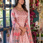 Rajwada Pink Silk Blend Printed Stitched Gown For Women