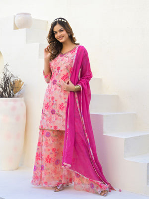 Rajwada Pink Georgette Embellished Stiched Kurta Set For Women