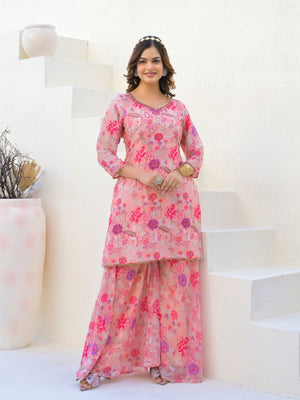 Rajwada Pink Georgette Embellished Stiched Kurta Set For Women