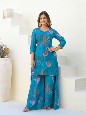 Rajwada Blue Georgette Embellished Stiched Kurta Set For Women