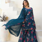Rajwada Teal Blue Georgette Embellished Stiched Kurta Set For Women