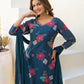 Rajwada Teal Blue Georgette Embellished Stiched Kurta Set For Women