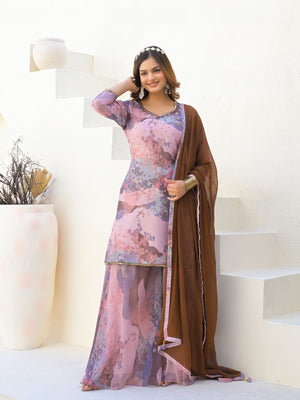 Rajwada Mauve Georgette Embellished Stiched Kurta Set For Women