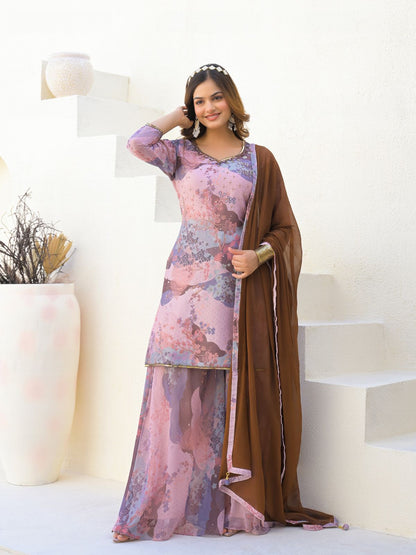 Rajwada Mauve Georgette Embellished Stiched Kurta Set For Women
