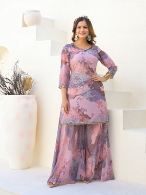 Rajwada Mauve Georgette Embellished Stiched Kurta Set For Women