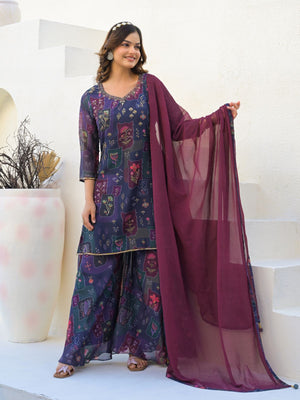 Rajwada Purple Georgette Embellished Stiched Kurta Set For Women