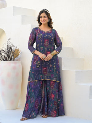 Rajwada Purple Georgette Embellished Stiched Kurta Set For Women
