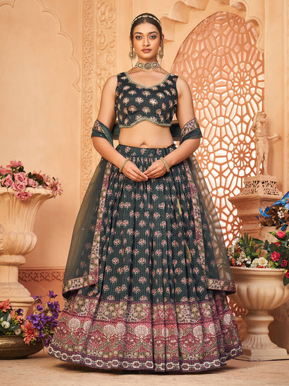 Rajwada Women's Grey Heavy Chinon Stitched Lehenga with Stitched Blouse