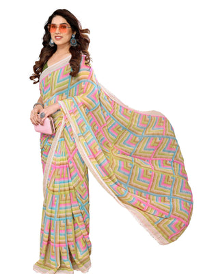 Rajwada Designer Green Printed Ready-to-Wear Saree with Unstitched Blouse for Women