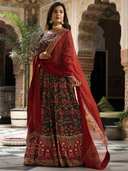 Rajwada Green Silk Stitched Gown with Dupatta For Women