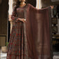 Rajwada Brown Silk Stitched Gown with Dupatta For Women