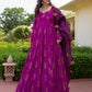 Rajwada Purple Rayon Gold Foil Work Gown with Dupatta for Women