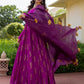 Rajwada Purple Rayon Gold Foil Work Gown with Dupatta for Women