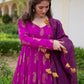 Rajwada Purple Rayon Gold Foil Work Gown with Dupatta for Women