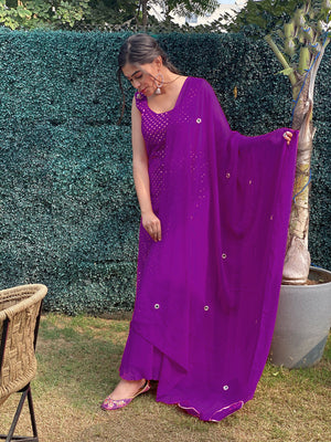 Rajwada Purple Georgette Stitched Kurta Set For Women