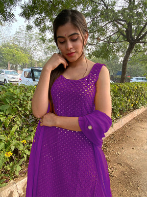 Rajwada Purple Georgette Stitched Kurta Set For Women