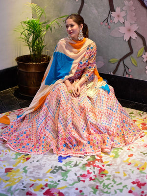 Rajwada Multi Silk Blend Printed Gown with Dupatta For Women