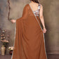 Rajwada Brown Georgette Plain Saree With Unstitched Blouse For Women