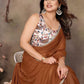 Rajwada Brown Georgette Plain Saree With Unstitched Blouse For Women