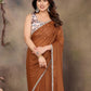 Rajwada Brown Georgette Plain Saree With Unstitched Blouse For Women