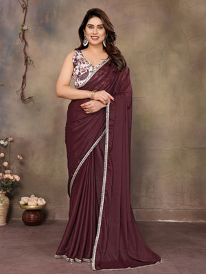Rajwada Maroon Georgette Plain Saree With Unstitched Blouse For Women