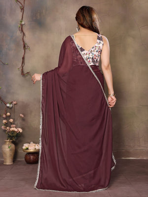 Rajwada Maroon Georgette Plain Saree With Unstitched Blouse For Women