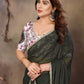 Rajwada Dark Green Georgette Plain Saree With Unstitched Blouse For Women