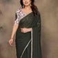 Rajwada Dark Green Georgette Plain Saree With Unstitched Blouse For Women