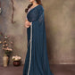Rajwada Teal Blue Georgette Plain Saree With Unstitched Blouse For Women