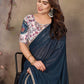 Rajwada Teal Blue Georgette Plain Saree With Unstitched Blouse For Women