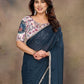 Rajwada Teal Blue Georgette Plain Saree With Unstitched Blouse For Women