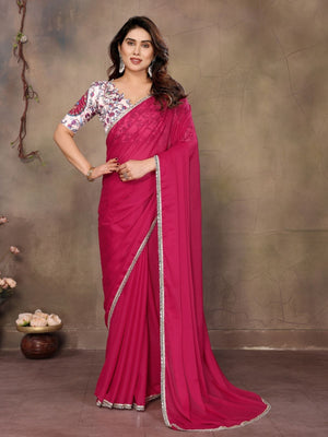 Rajwada Pink Georgette Plain Saree With Unstitched Blouse For Women