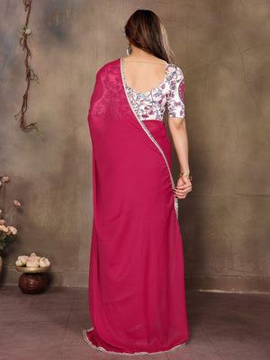 Rajwada Pink Georgette Plain Saree With Unstitched Blouse For Women