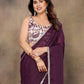 Rajwada Wine Georgette Plain Saree With Unstitched Blouse For Women