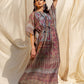 Rajwada Brown Silk Printed Stitched Indo Western Kaftan For Women