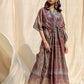 Rajwada Brown Silk Printed Stitched Indo Western Kaftan For Women