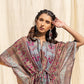 Rajwada Brown Silk Printed Stitched Indo Western Kaftan For Women
