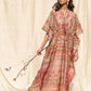 Rajwada Beige Silk Printed Stitched Indo Western Kaftan For Women