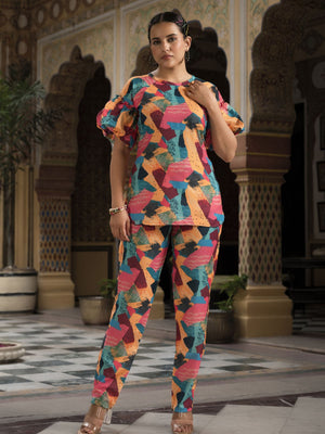 Rajwada Multicolor Muslin Printed Stitched Indo Western Co Ord Set For Women