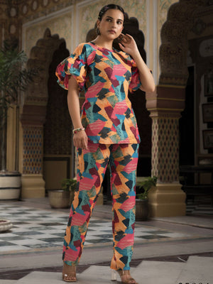 Rajwada Multicolor Muslin Printed Stitched Indo Western Co Ord Set For Women