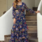 Rajwada Navy Blue Georgette Printed Saree with Stitched Blouse for Women