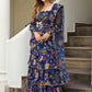 Rajwada Navy Blue Georgette Printed Saree with Stitched Blouse for Women